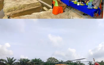 “Nadi Ekonomi Baru Segera Terbentang: Helikopter Polda Riau Mendarat di Dusun III Pantau Rencana Jembatan”